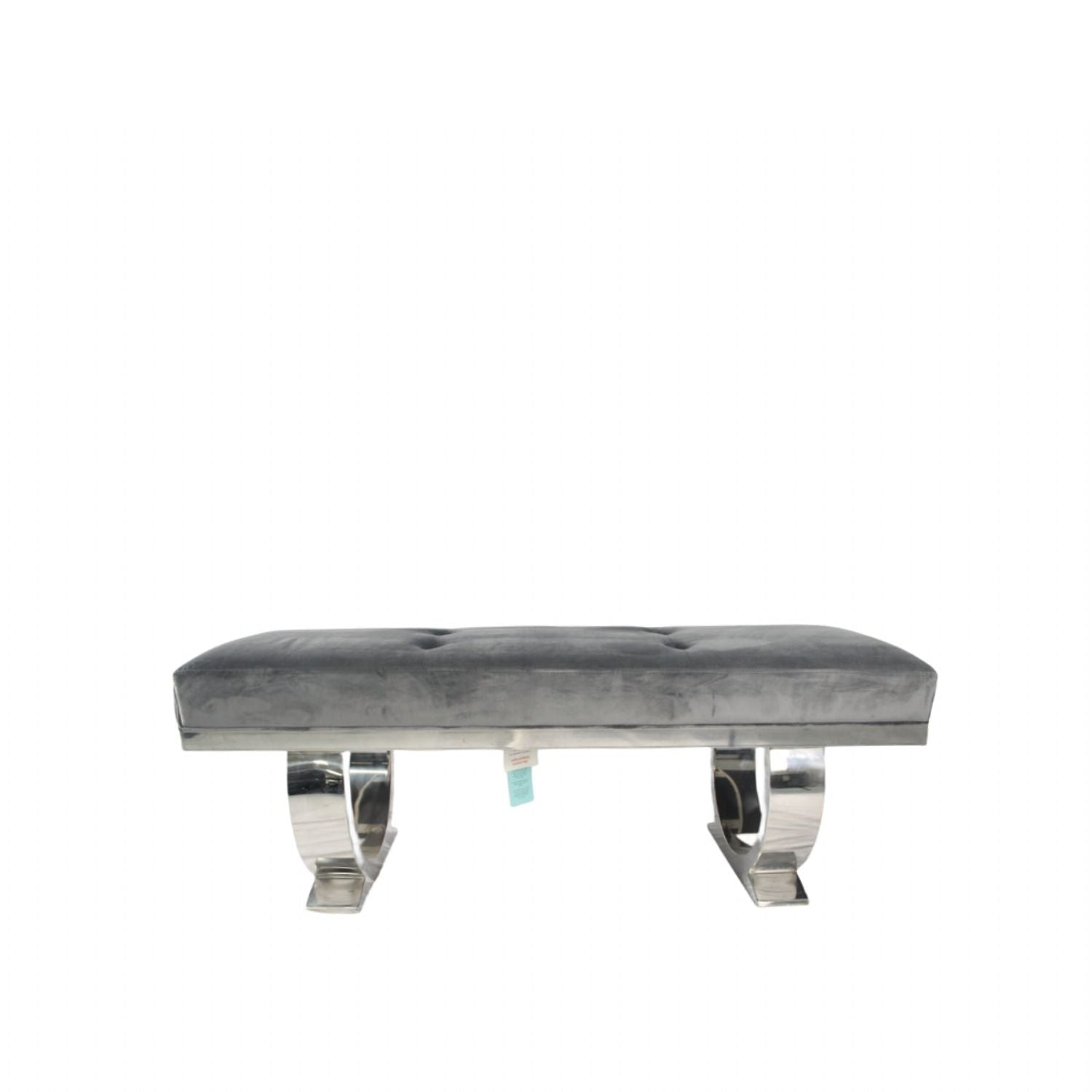 Dark Grey Velvet 180cm Bench with Chrome Circular Metal Base