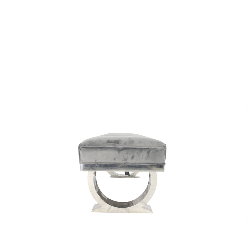 Dark Grey Velvet 180cm Bench with Chrome Circular Metal Base