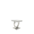 White Marble Effect Lamp Table with Chrome Pedestal Base