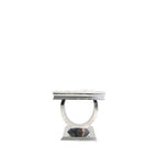 White Marble Effect Lamp Table with Chrome Pedestal Base