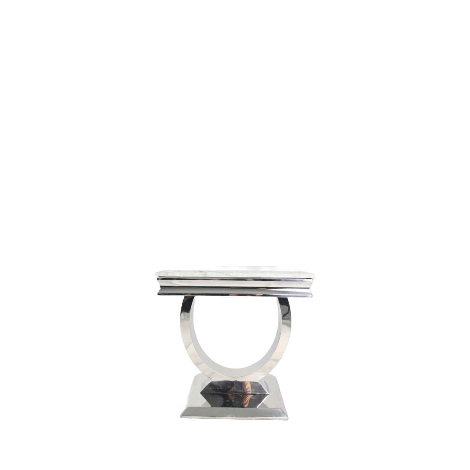 White Marble Effect Lamp Table with Chrome Pedestal Base