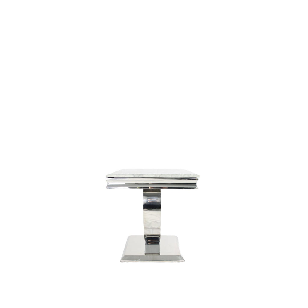White Marble Effect Lamp Table with Chrome Pedestal Base