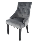 Dark Grey Velvet Dining Chair with Black Ring Knocker and Black Legs (BK Cheshire)