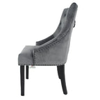 Dark Grey Velvet Dining Chair with Black Ring Knocker and Black Legs