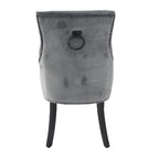 Dark Grey Velvet Dining Chair with Black Ring Knocker and Black Legs