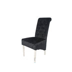 Crushed Black Velvet Dining Chair with Lion Knocker and Chrome Legs
