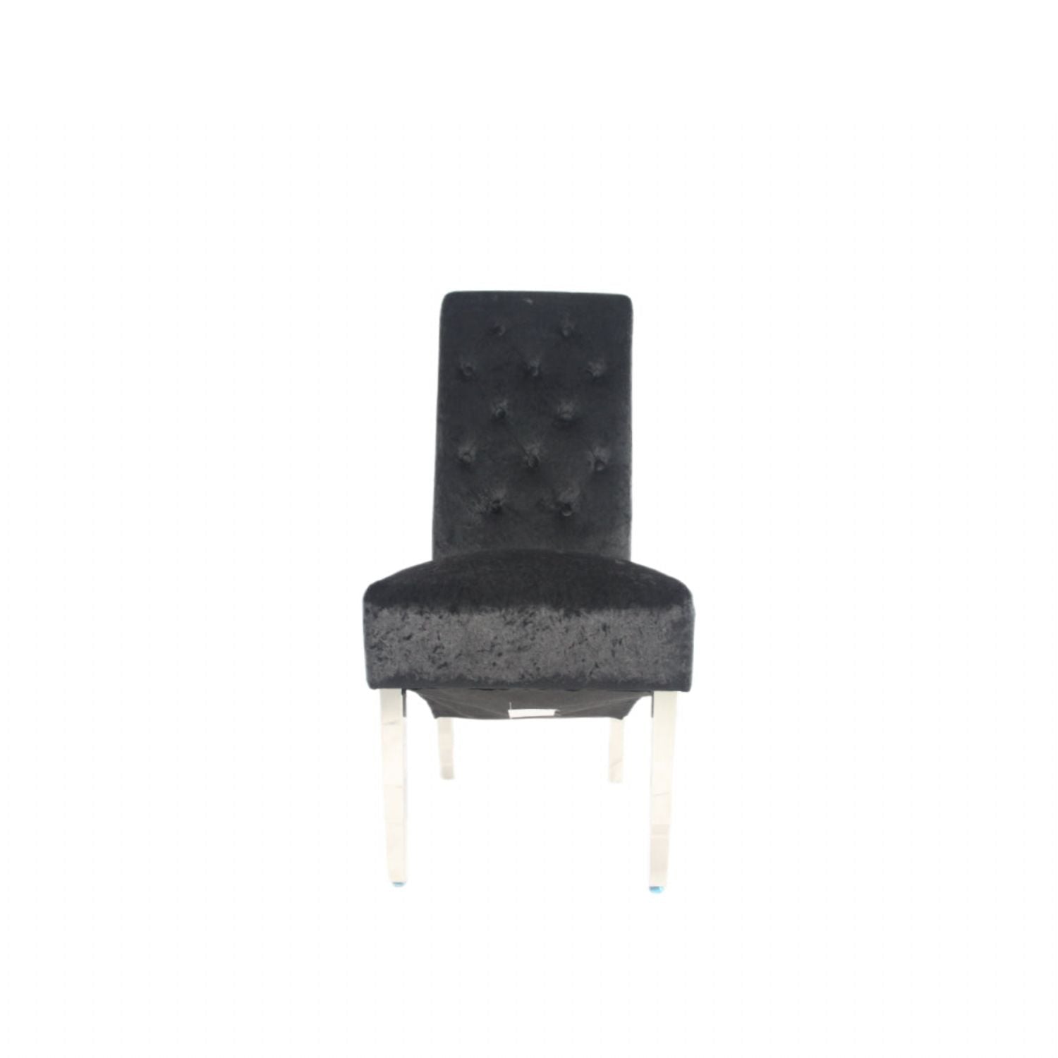 Crushed Black Velvet Dining Chair with Lion Knocker and Chrome Legs