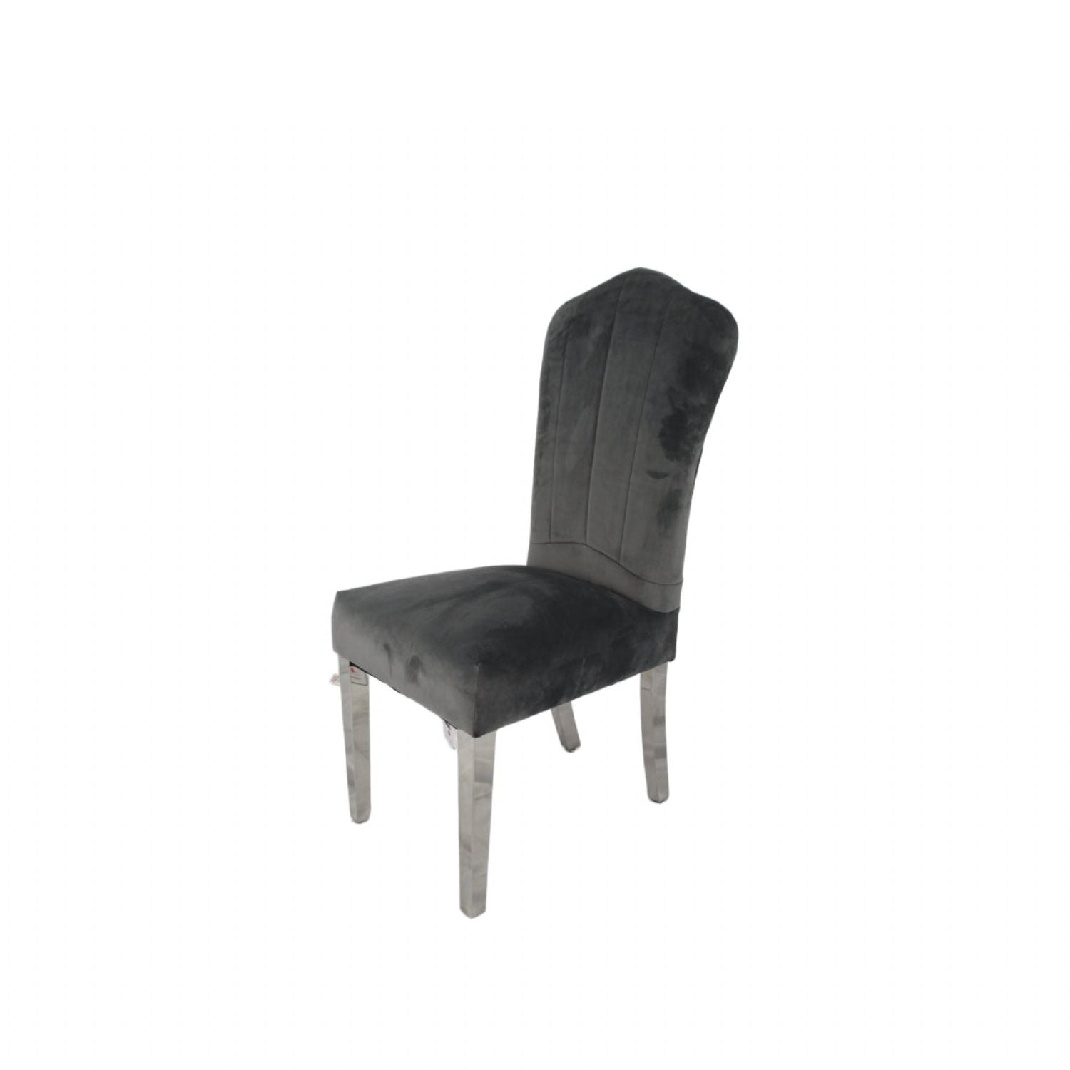 Dark Grey Velvet Dining Chair with Chrome Metal Legs
