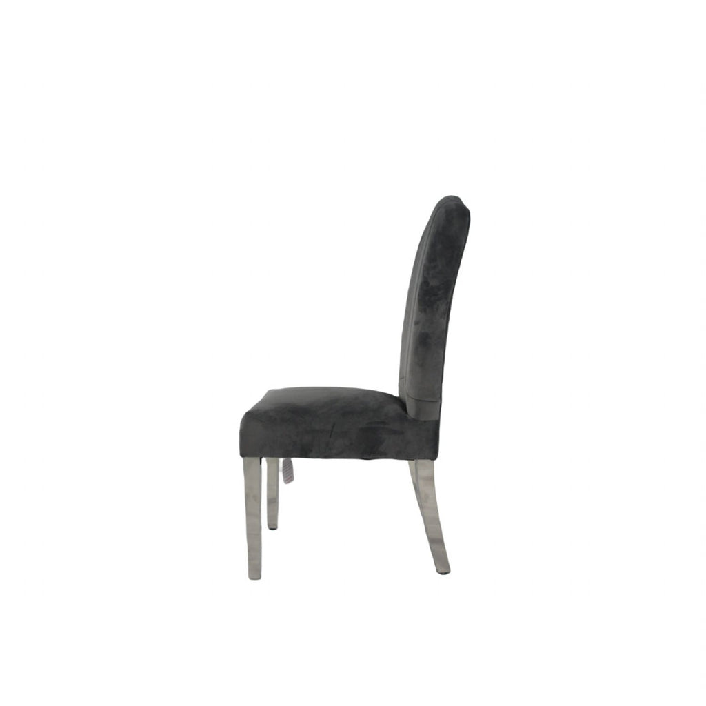 Dark Grey Velvet Dining Chair with Chrome Metal Legs