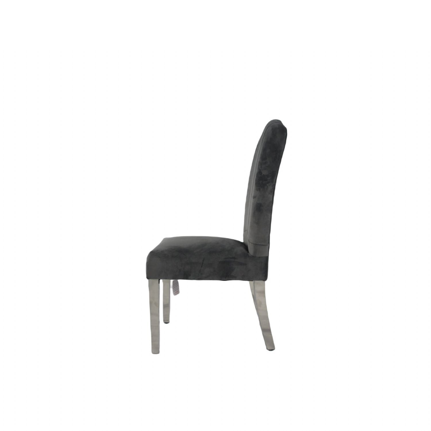 Dark Grey Velvet Dining Chair with Chrome Metal Legs