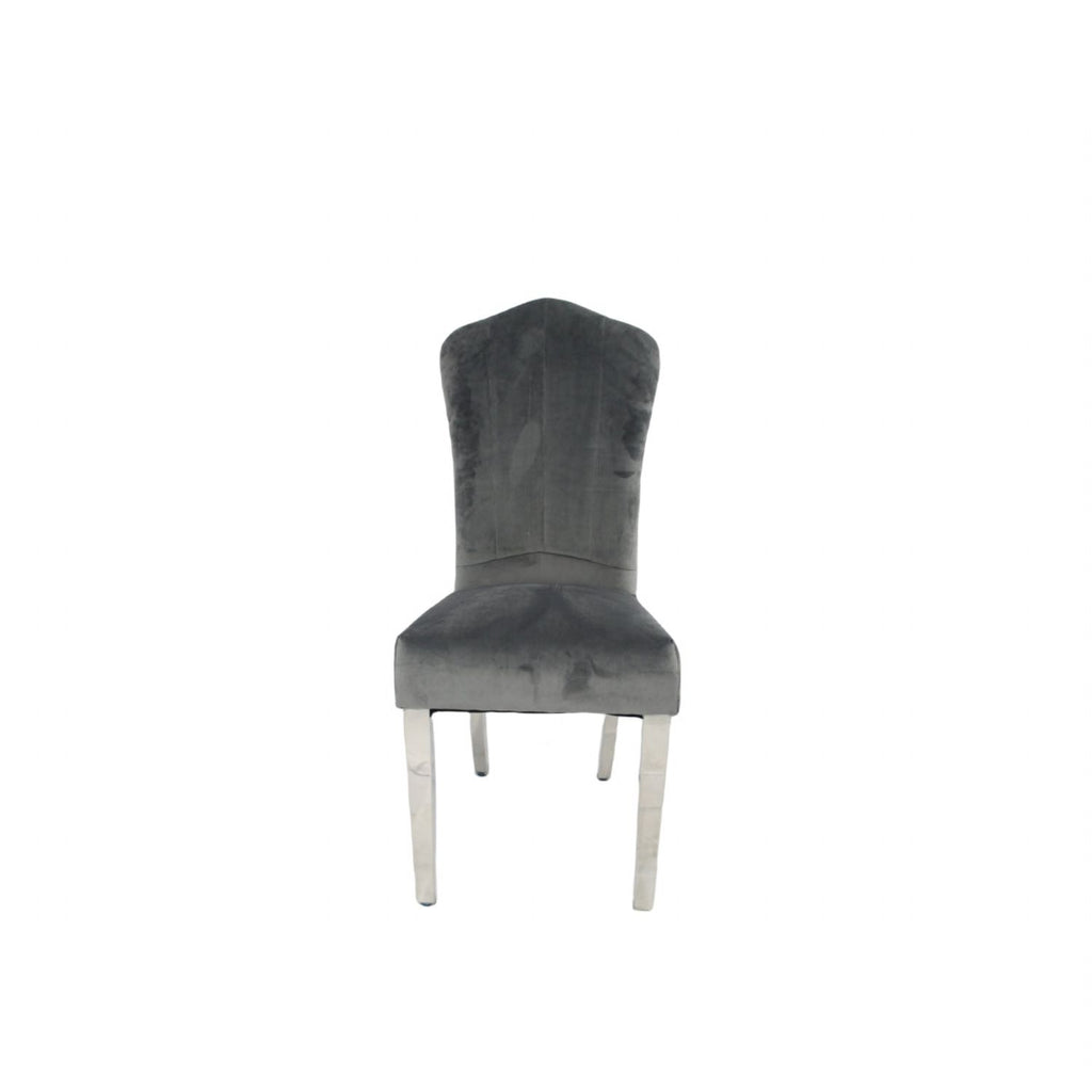 Dark Grey Velvet Dining Chair with Chrome Metal Legs