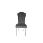 Dark Grey Velvet Dining Chair with Chrome Metal Legs