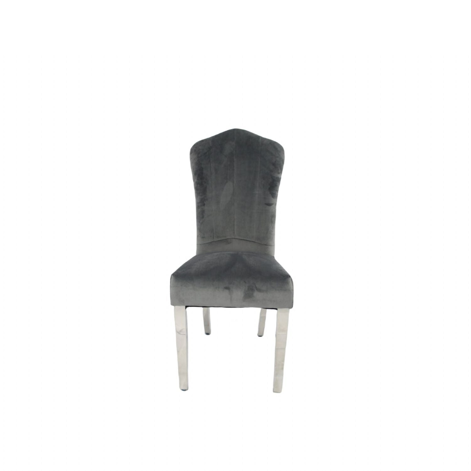 Dark Grey Velvet Dining Chair with Chrome Metal Legs