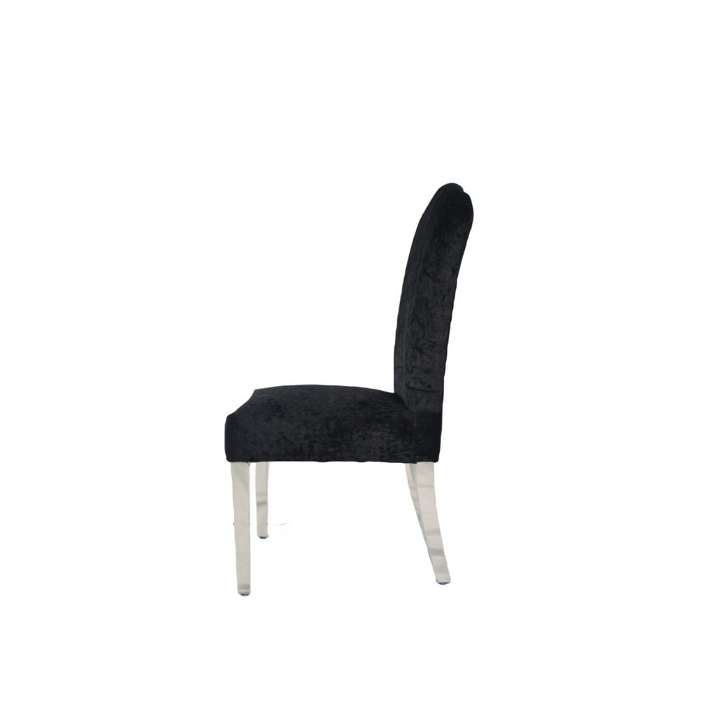 Black Crushed Velvet Dining Chair with Chrome Metal Legs