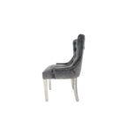 Dark Grey Velvet Dining Chair with Ring Knocker and Chrome Legs
