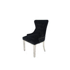 Black Velvet Dining Chair with Lion Knocker and Chrome Legs
