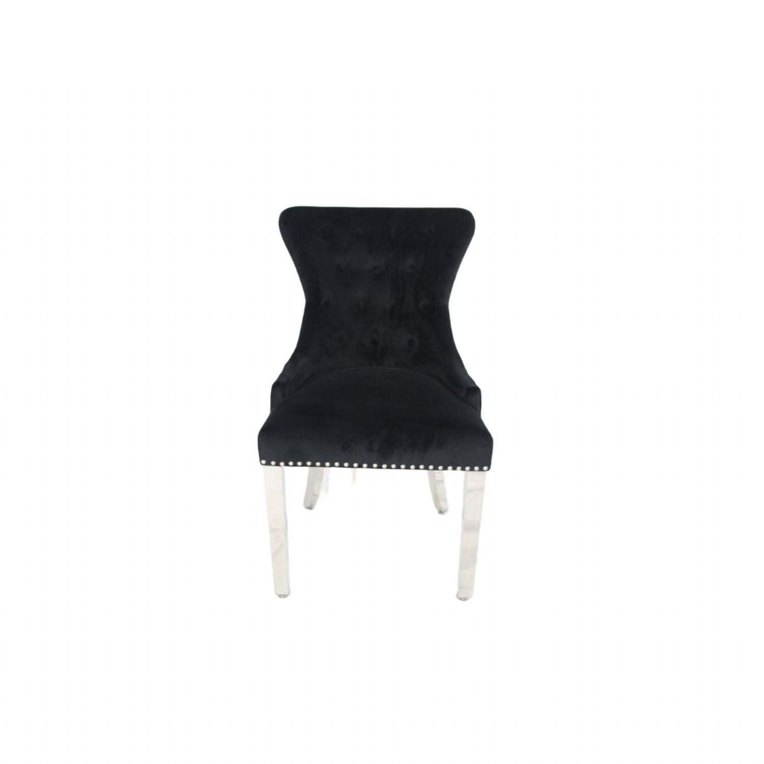Black Velvet Dining Chair with Lion Knocker and Chrome Legs