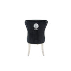 Black Velvet Dining Chair with Lion Knocker and Chrome Legs