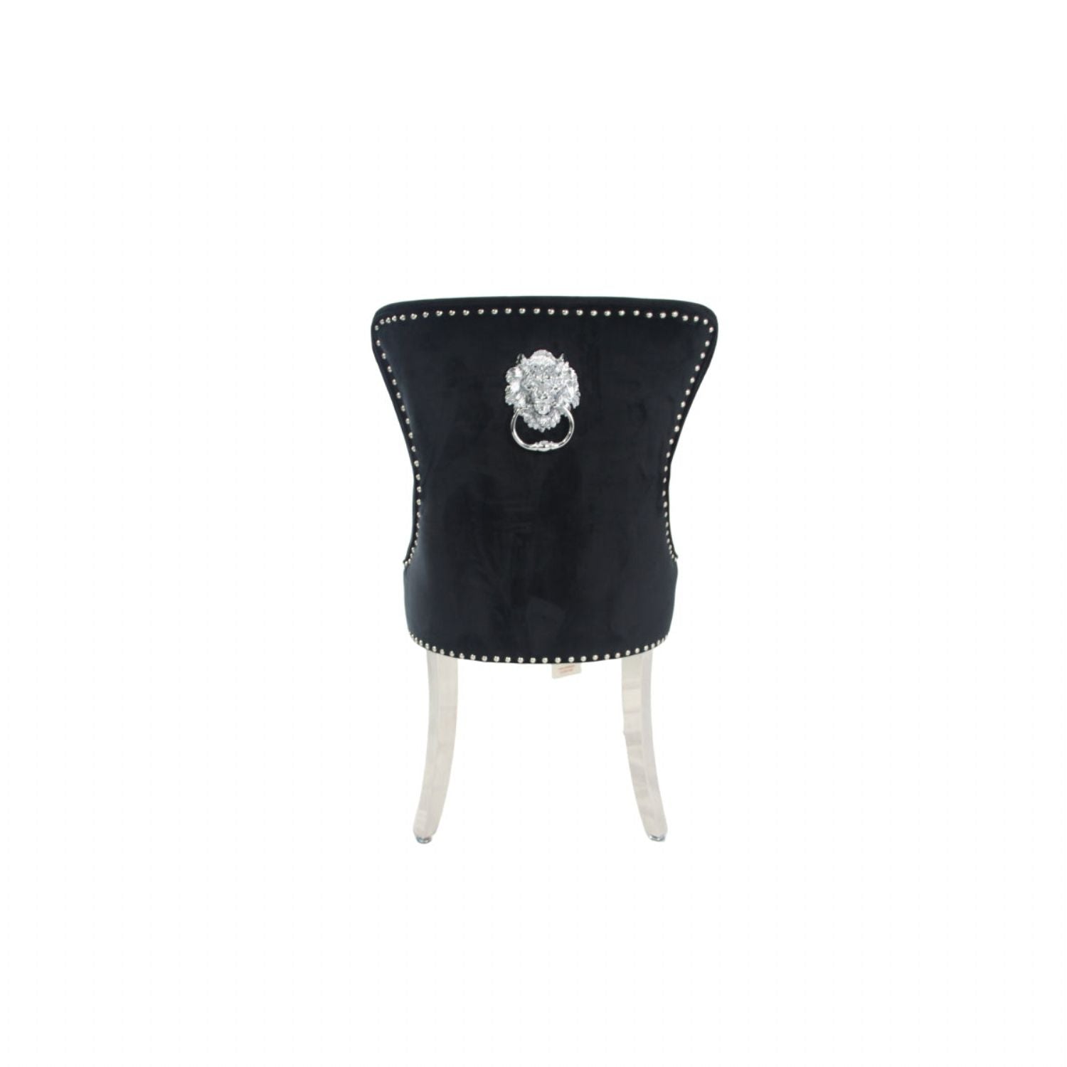 Black Velvet Dining Chair with Lion Knocker and Chrome Legs