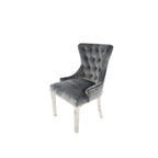 Dark Grey Velvet Dining Chair with Lion Knocker and Chrome Legs