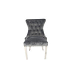 Dark Grey Velvet Dining Chair with Lion Knocker and Chrome Legs