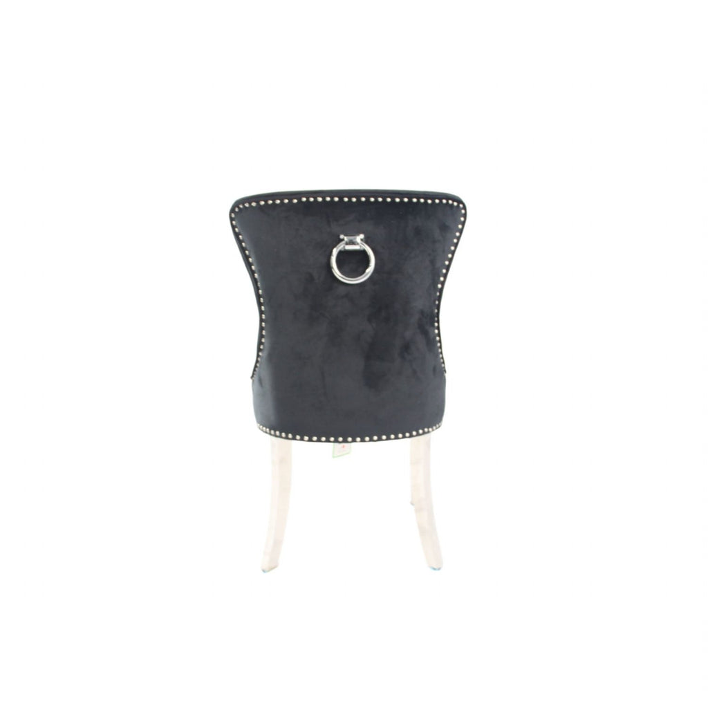 Black Velvet Dining Chair with Ring Knocker and Chrome Legs