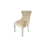 Cream Velvet Dining Chair with Lion Knocker and Chrome Legs