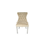 Cream Velvet Dining Chair with Lion Knocker and Chrome Legs