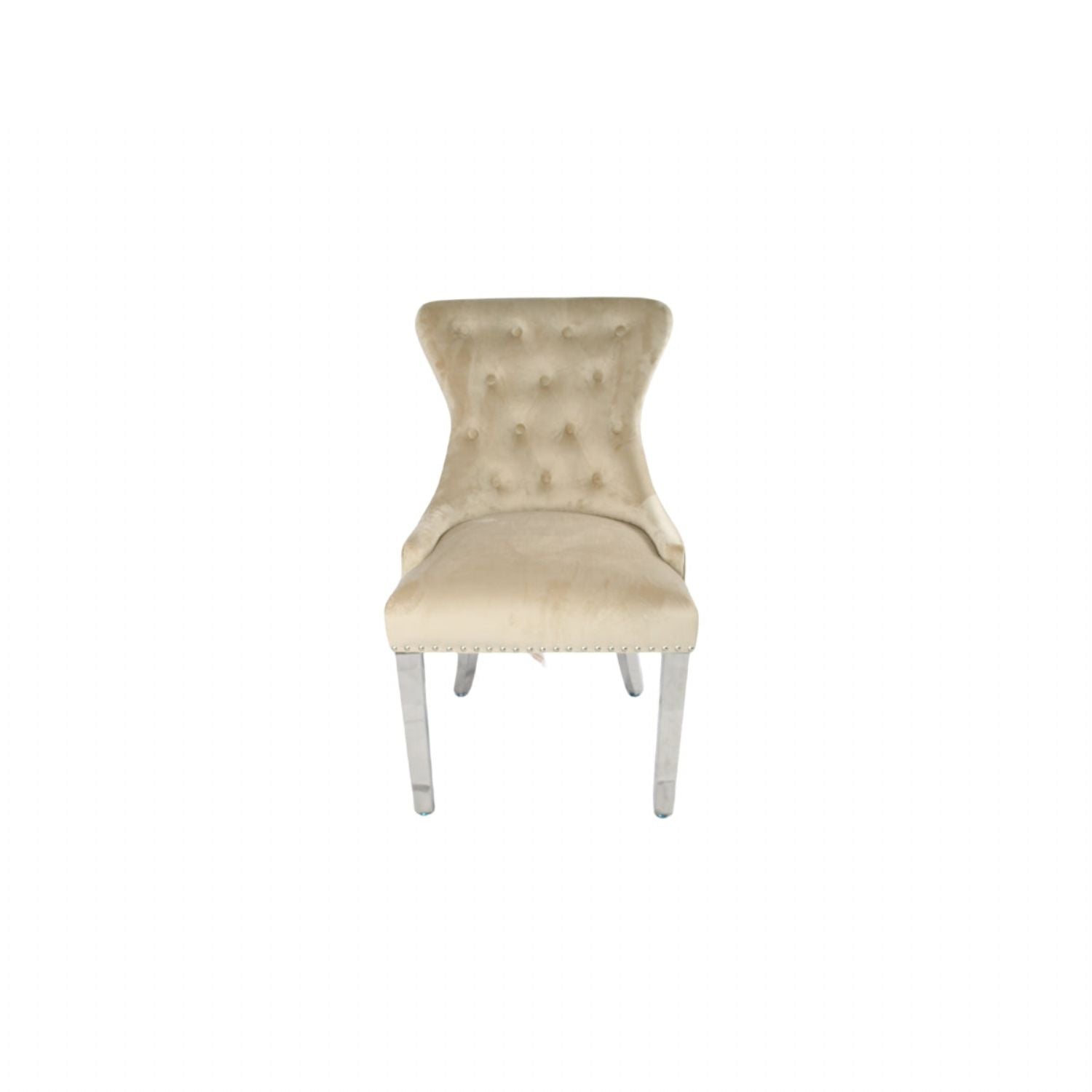 Cream Velvet Dining Chair with Lion Knocker and Chrome Legs