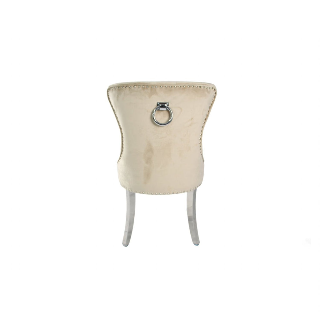 Cream Velvet Dining Chair with Ring Knocker and Chrome Legs