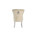 Cream Velvet Dining Chair with Ring Knocker and Chrome Legs