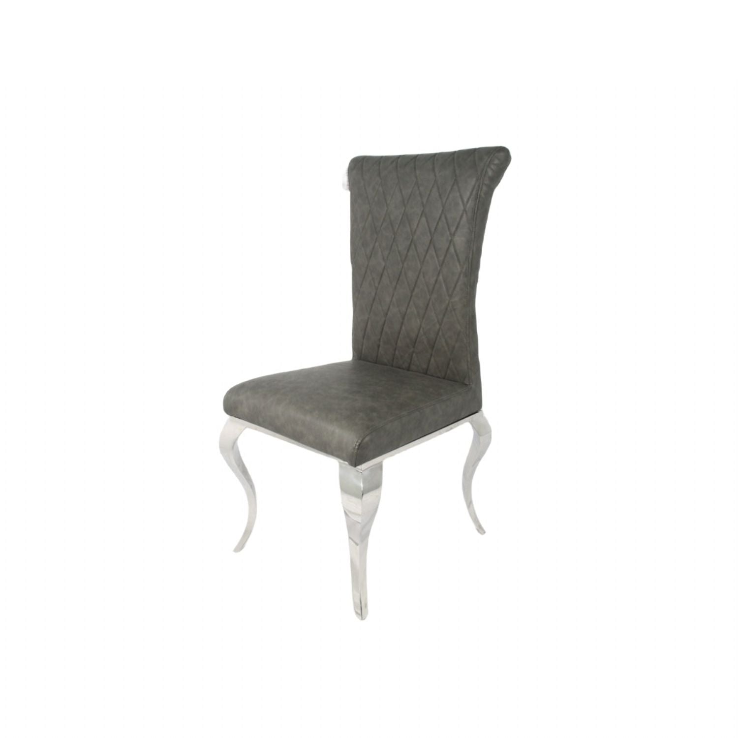 Dark Grey PU Leather Dining Chair with Chrome Legs