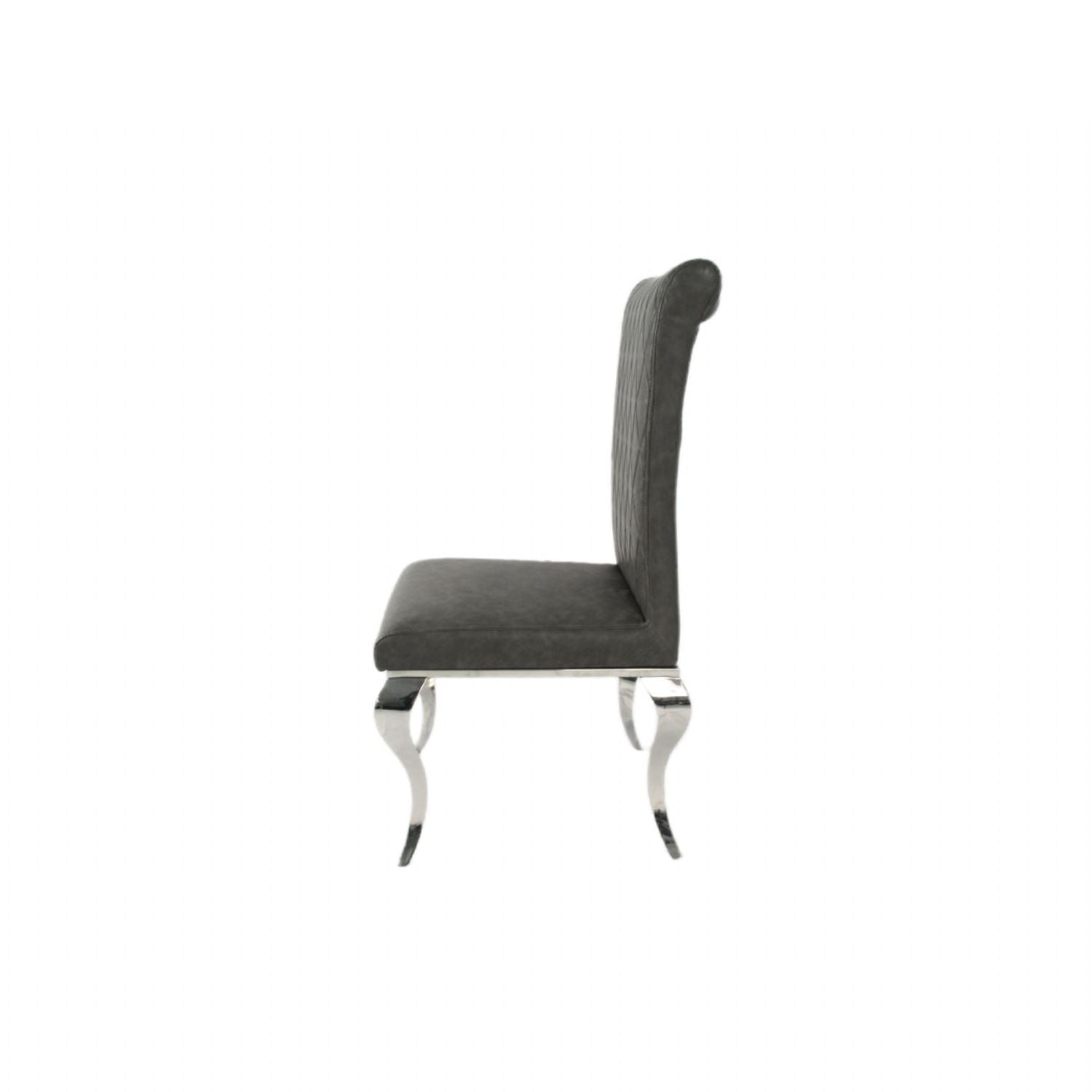 Dark Grey PU Leather Dining Chair with Chrome Legs