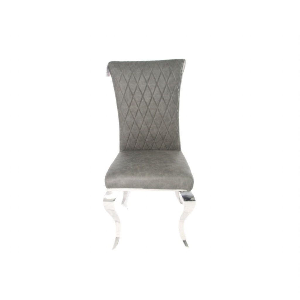 Dark Grey PU Leather Dining Chair with Chrome Legs