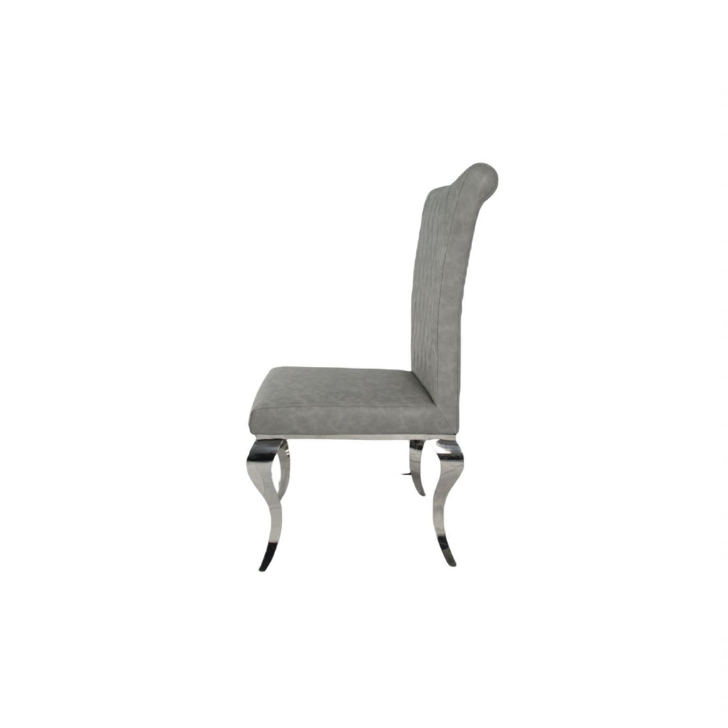 Light Grey PU Leather Dining Chair with Chrome Legs