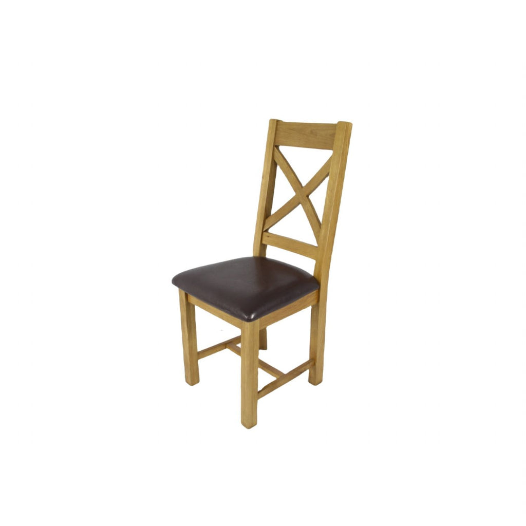 Natural Oak Cross Back Dining Chair with Dark Brown Padded Seat