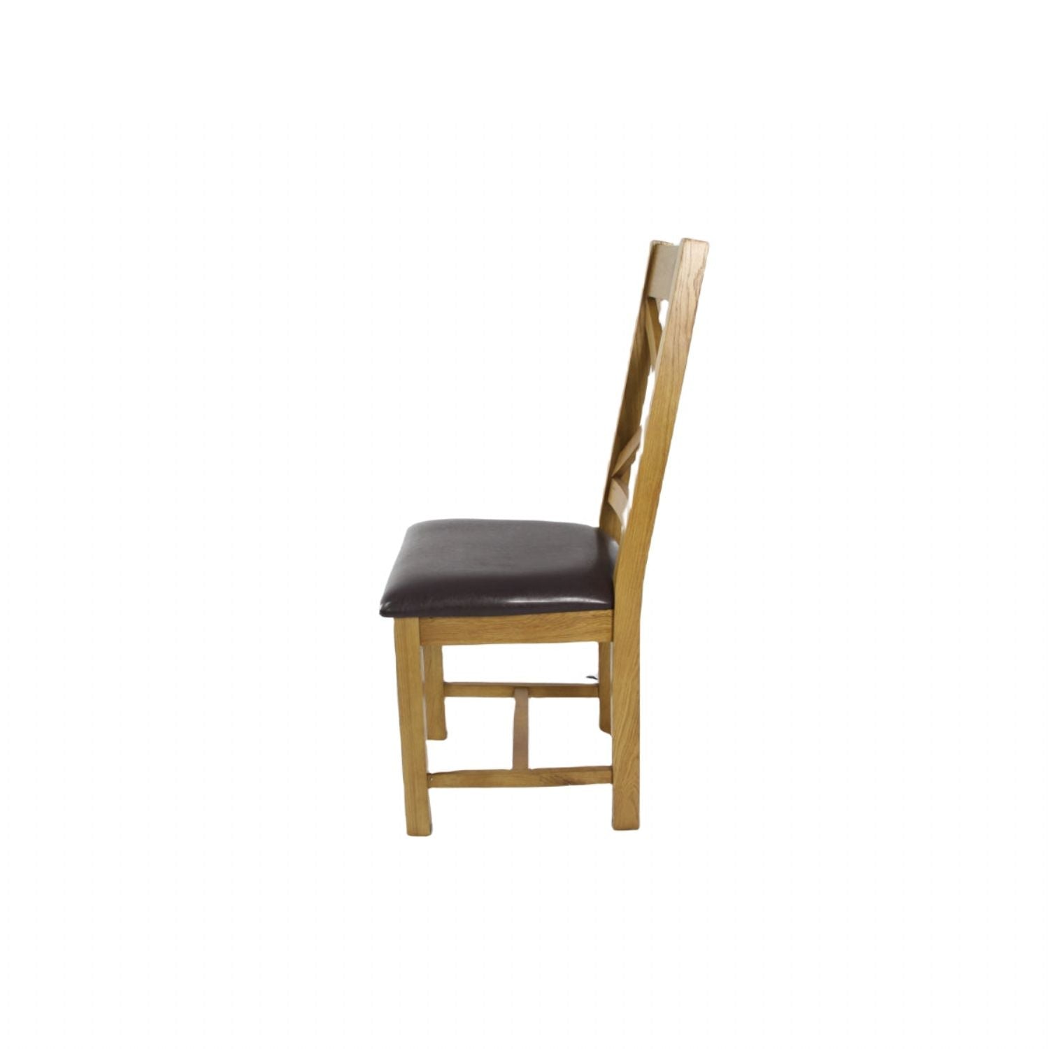 Natural Oak Cross Back Dining Chair with Dark Brown Padded Seat