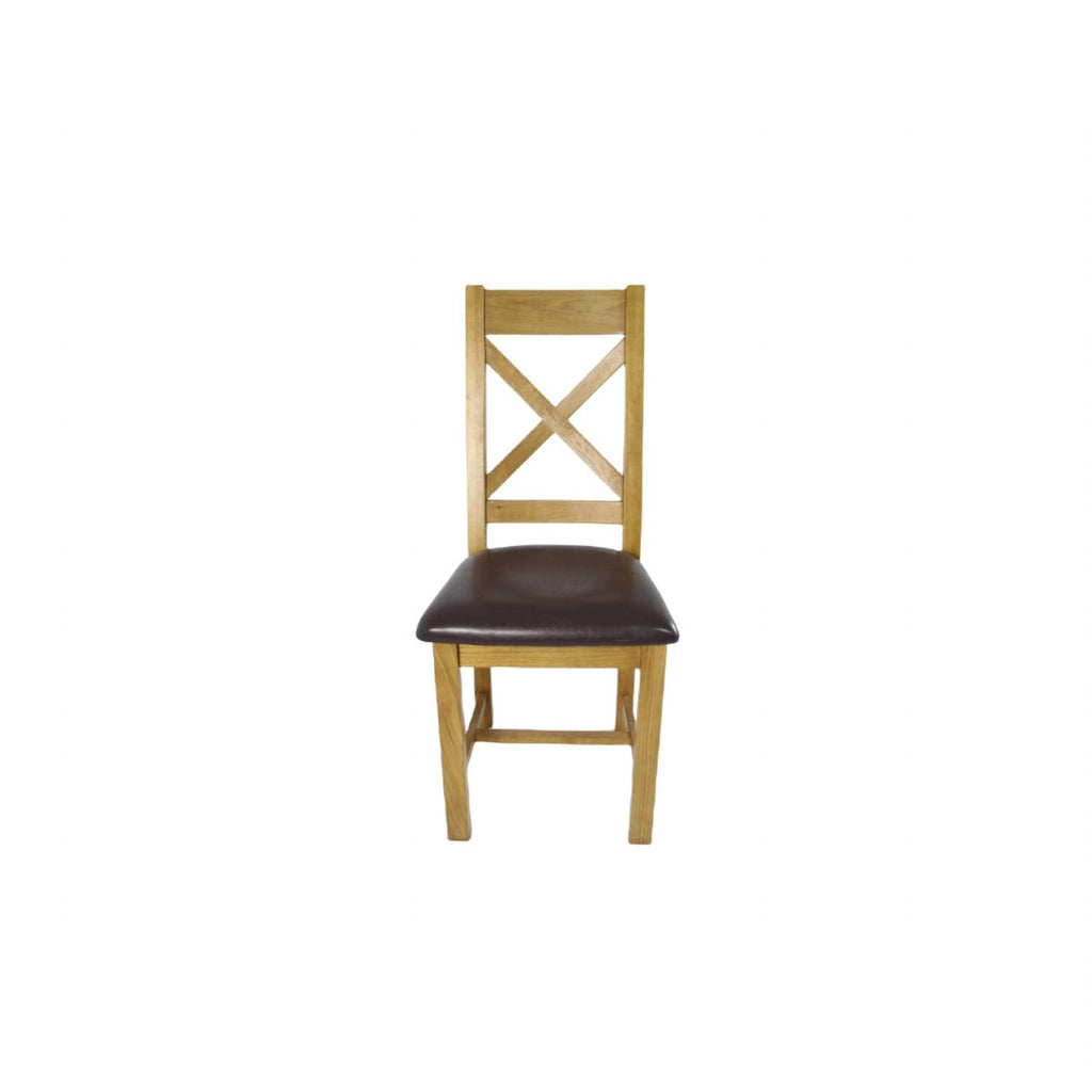 Natural Oak Cross Back Dining Chair with Dark Brown Padded Seat