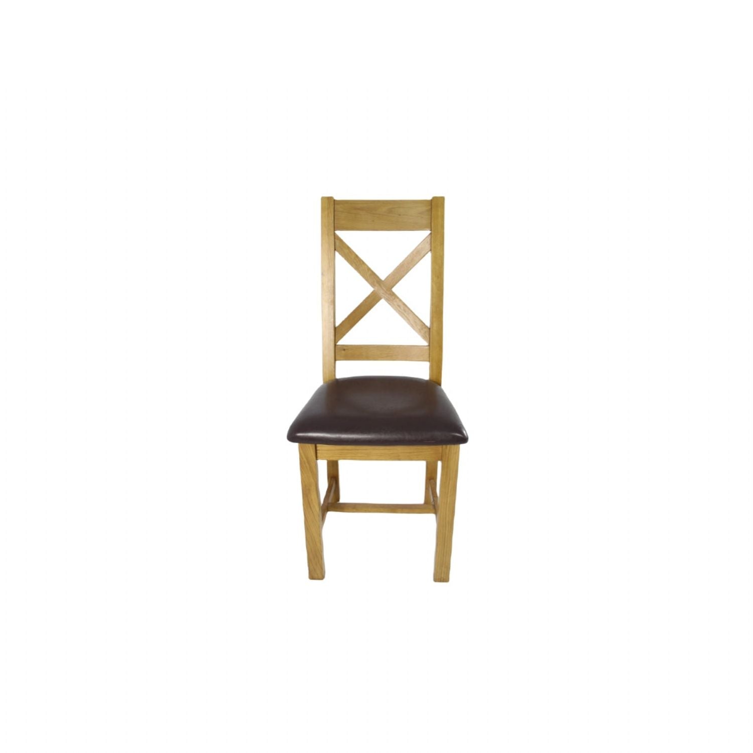 Natural Oak Cross Back Dining Chair with Dark Brown Padded Seat