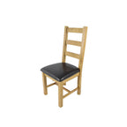 Natural Oak Ladder Back Dining Chair with Black Faux Leather Seat