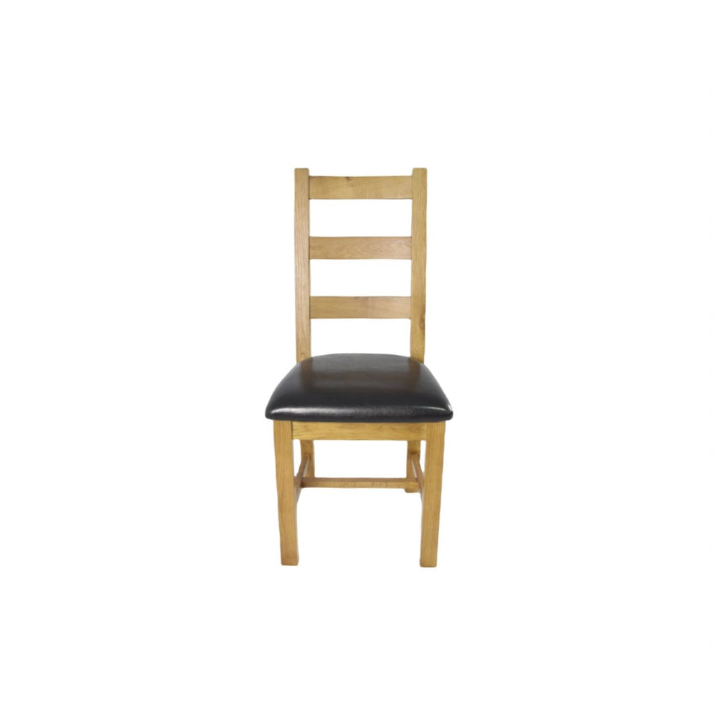 Natural Oak Ladder Back Dining Chair with Black Faux Leather Seat
