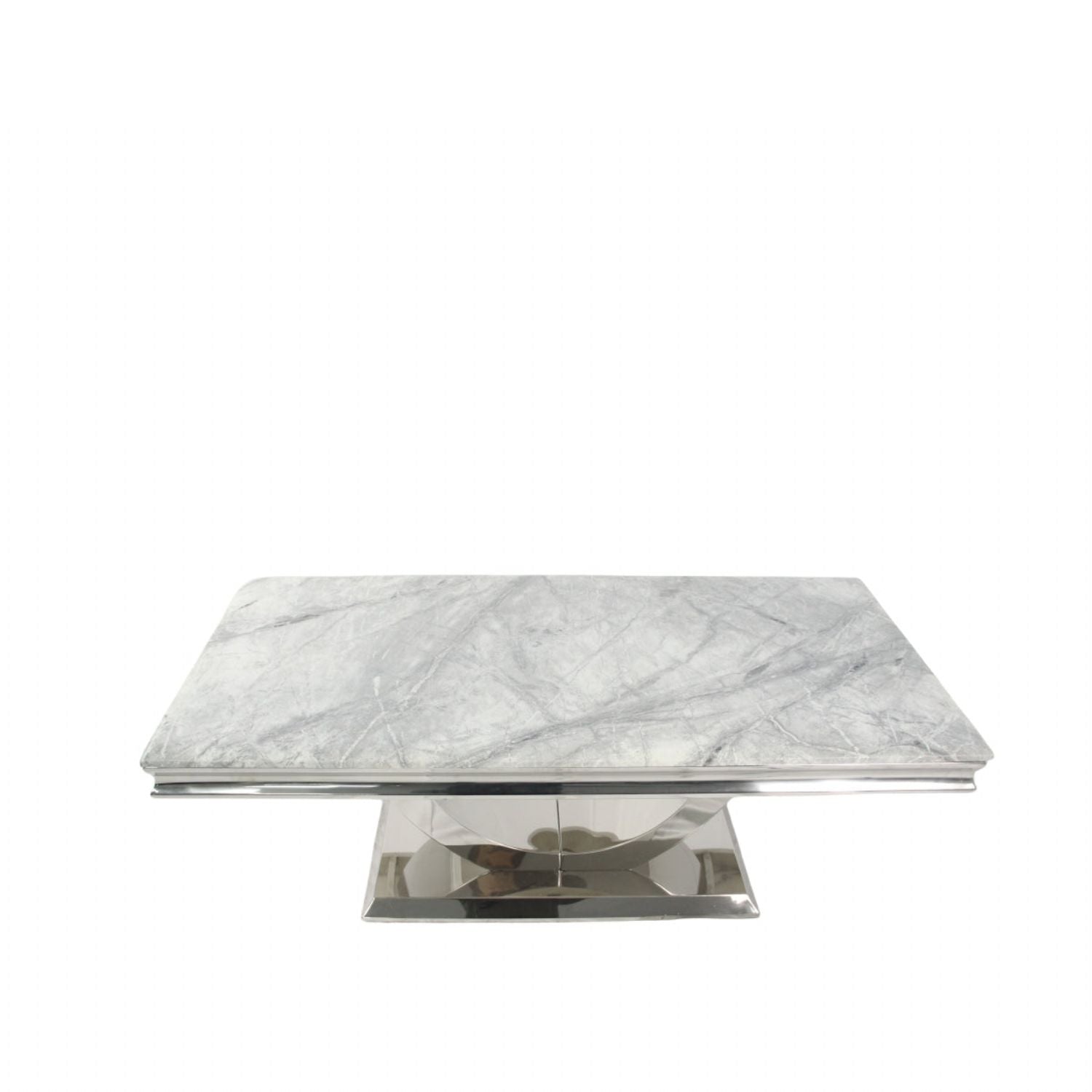 White Marble Effect Coffee Table with Chrome U Shape Pedestal Base