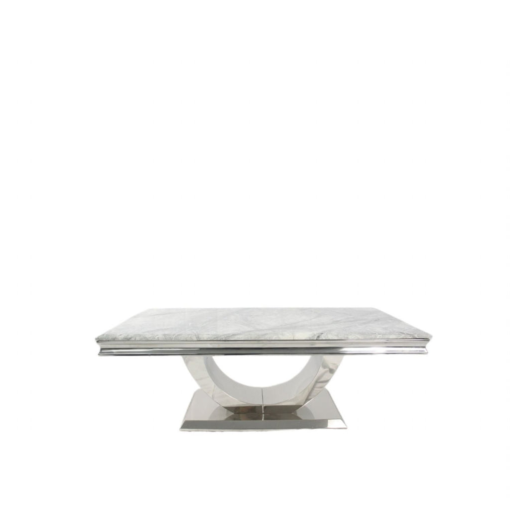 White Marble Effect Coffee Table with Chrome U Shape Pedestal Base