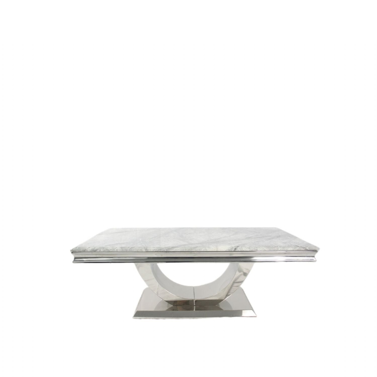 White Marble Effect Coffee Table with Chrome U Shape Pedestal Base