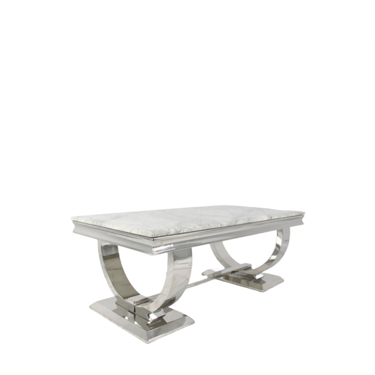 White Marble Effect Coffee Table with Chrome Circular Pedestal Base