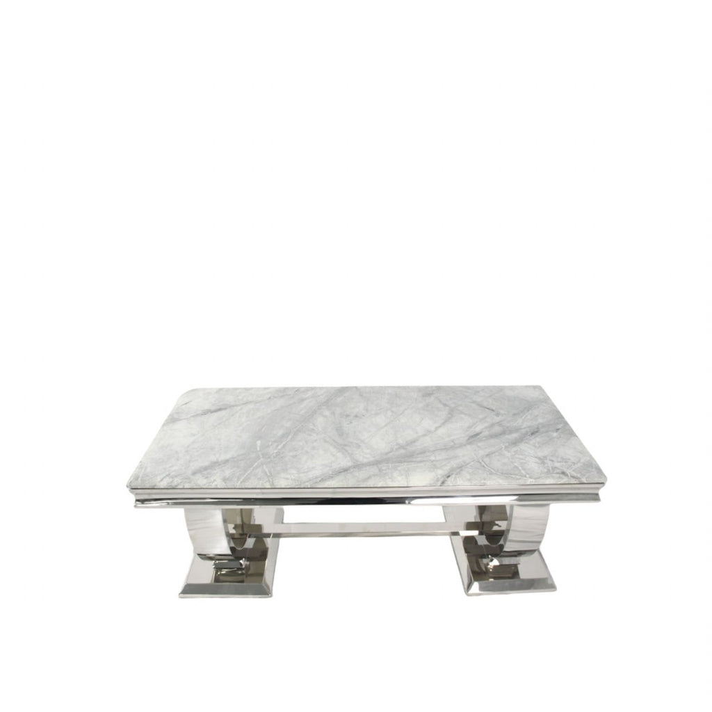 White Marble Effect Coffee Table with Chrome Circular Pedestal Base