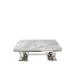 White Marble Effect Coffee Table with Chrome Circular Pedestal Base