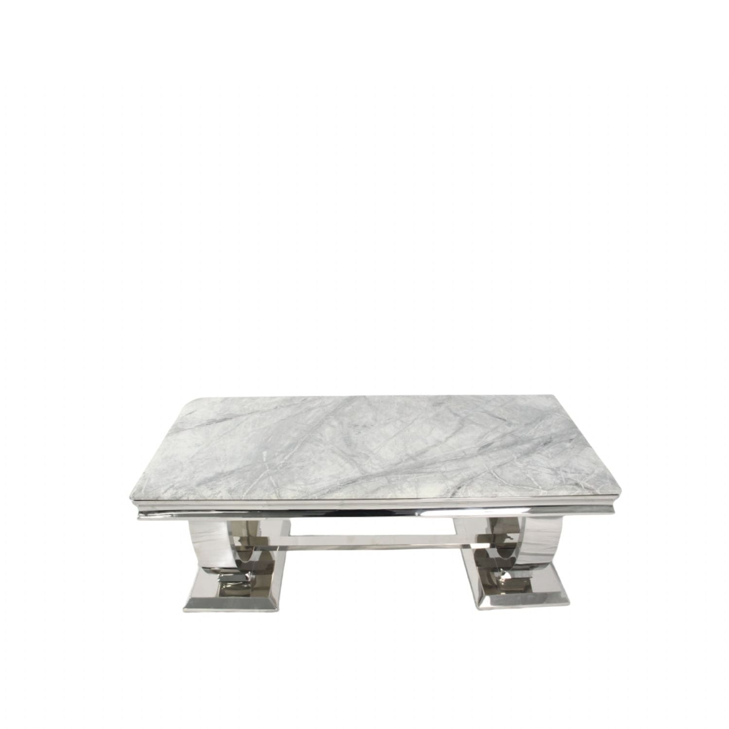 White Marble Effect Coffee Table with Chrome Circular Pedestal Base