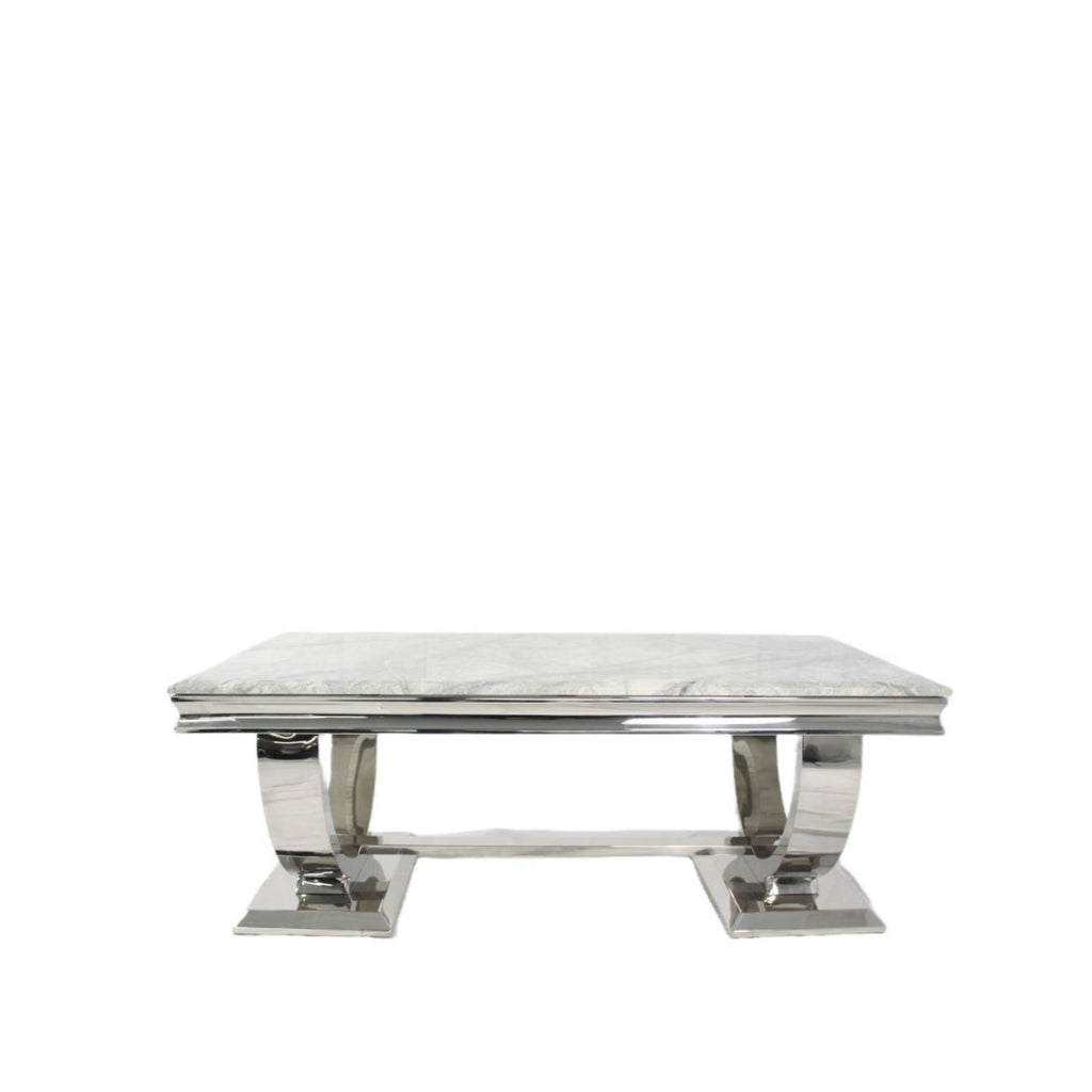 White Marble Effect Coffee Table with Chrome Circular Pedestal Base