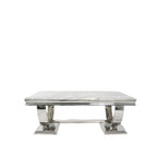 White Marble Effect Coffee Table with Chrome Circular Pedestal Base